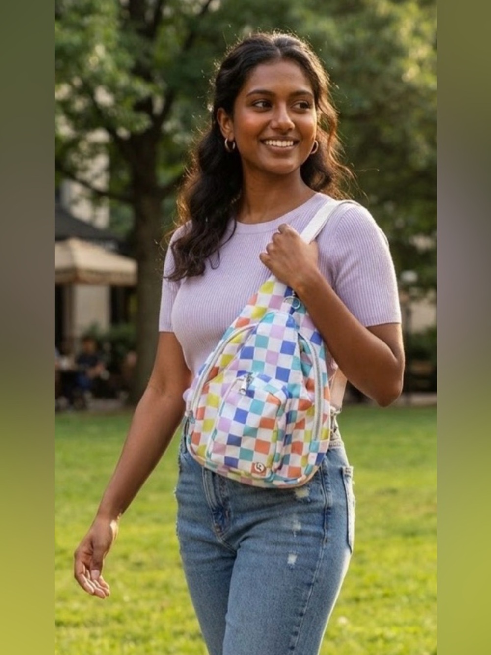 Katydid Multicolor Pastel Checkered Crossbody Sling Bag